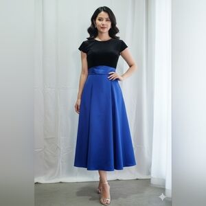 Southeastern Women's Black/Blue Velvet Formal Cap Sleeve Midi Dress Size 6
